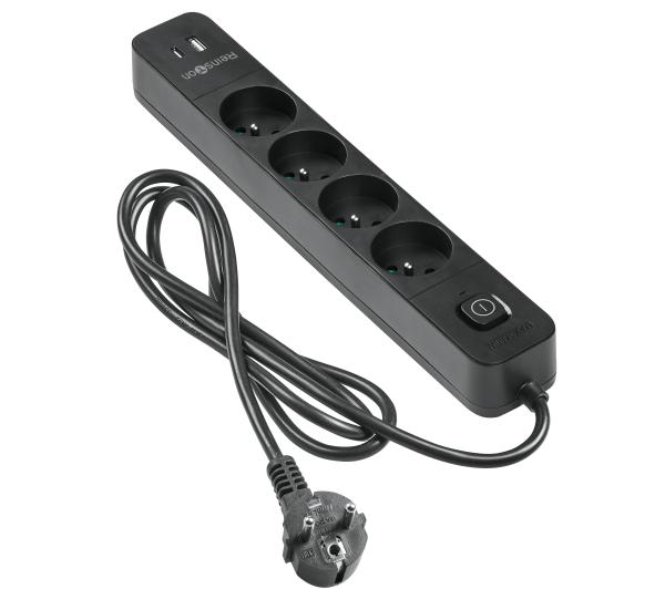 Reinston ALZ018 - 4 gniazda - 1,5 m - USB-A/USB-C - PD 8W (czarny)1