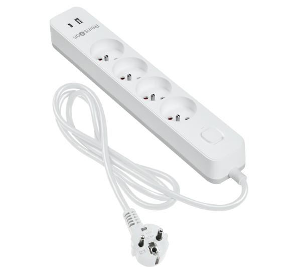 Reinston ALZ017 - 4 gniazda - 1,5 m - USB-A/USB-C - PD 18W (biały)