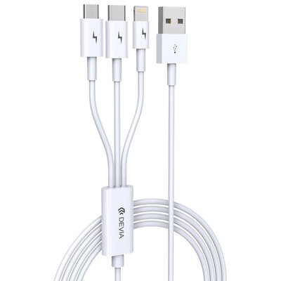Devia Kabel Smart 3w1 8pin/typ-C/micro biały