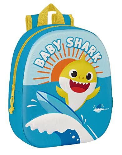BABY SHARK plecak szkolny 3D, dopasowany do wózka, idealny dla dzieci w różnym wieku, wygodny i wszechstronny, jakość i wytrzymałość, 27x10x33 cm, kolor niebieski, niebieski, Estándar, Casual