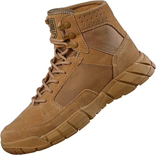 FREE SOLDIER Męskie botki ultralekkie wojskowe taktyczne buty robocze do kostek do wysokości 15 cm koronki do oddychających butów Desert Boots, 45_EU, brązowe (cienki krój)
