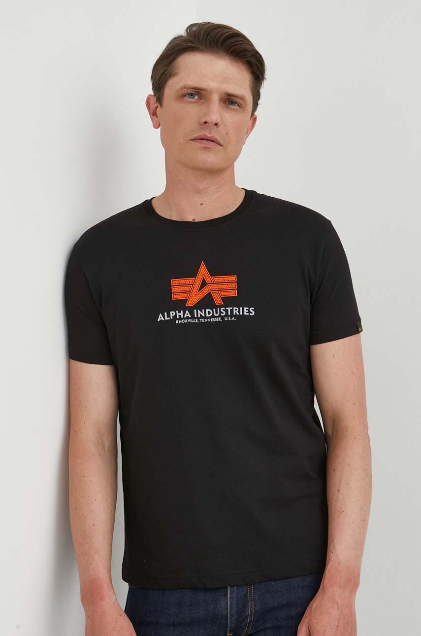 Alpha Industries t-shirt bawełniany kolor czarny wzorzysty