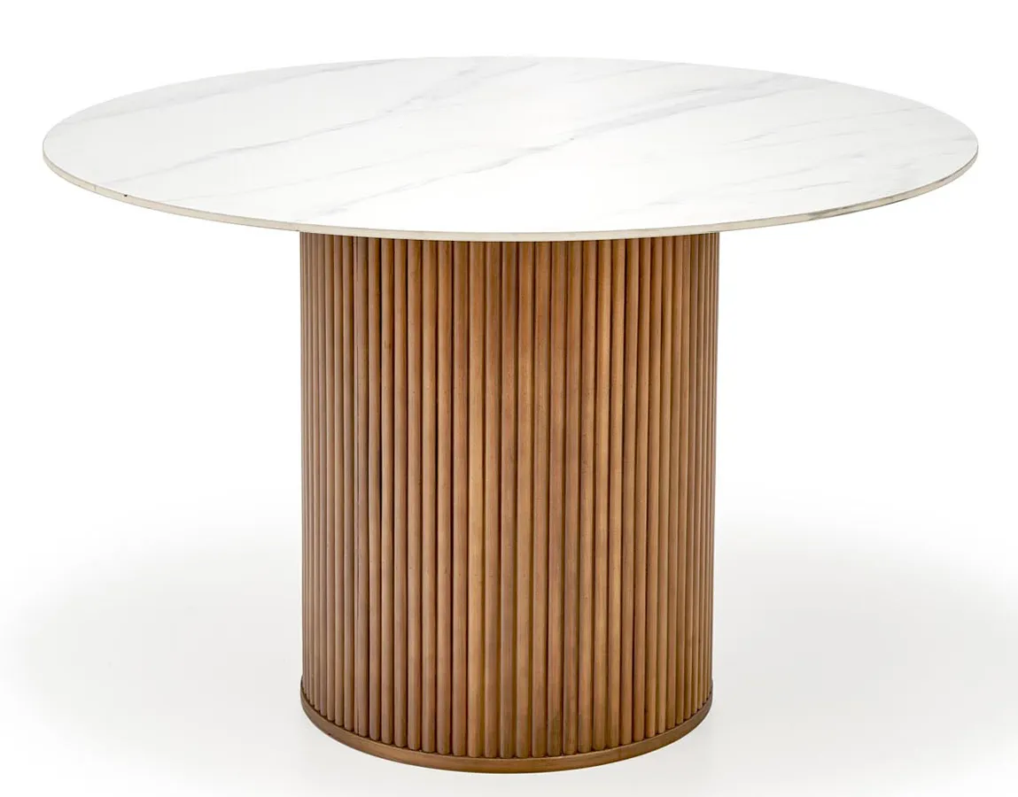 Okrągły stół z lamelami z marmurkowym blatem A0-F72