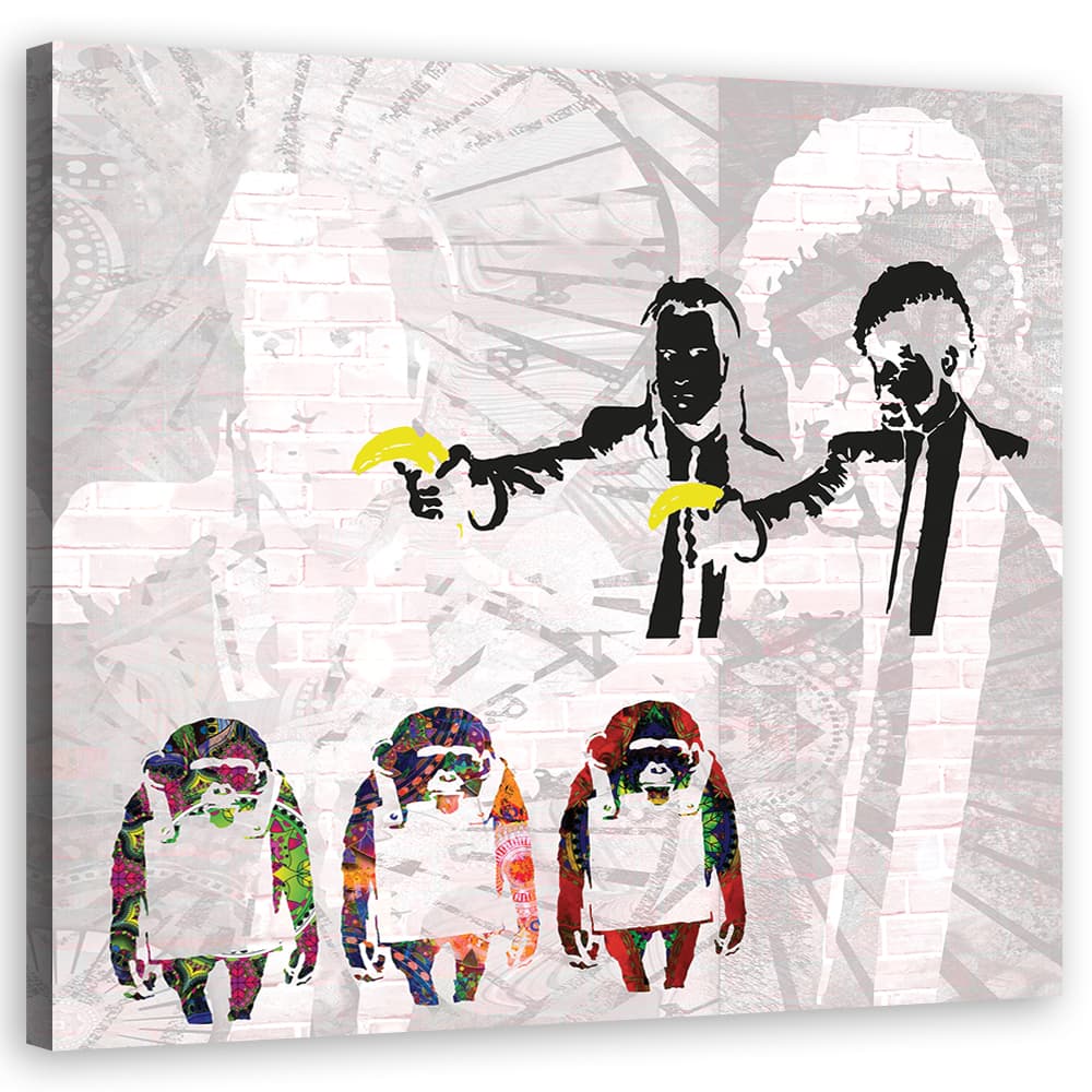 Obraz na płótnie, Banksy Pulp Fiction i małpy (Rozmiar 40x40)