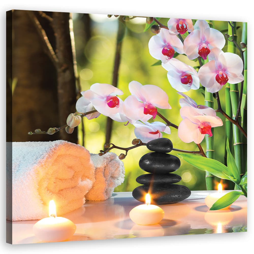 Obraz na płótnie, Spa świece i kwiaty orchidei (Rozmiar 50x50)