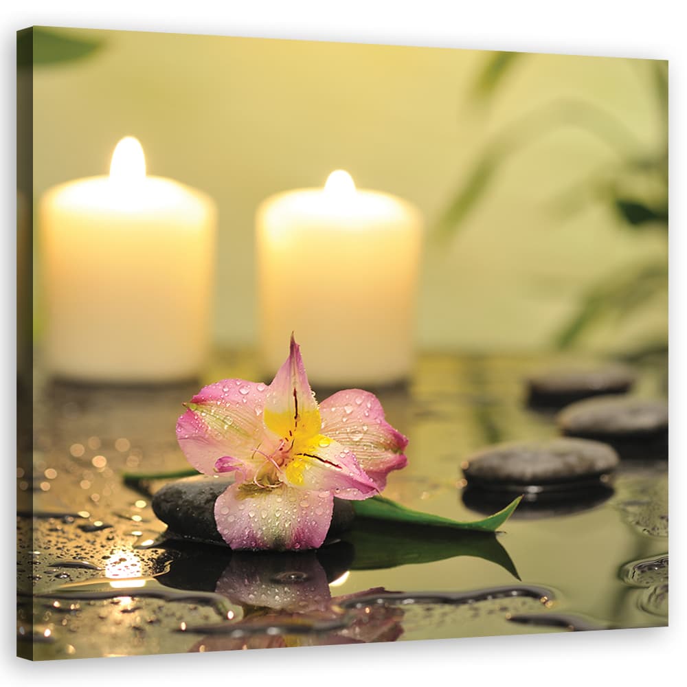 Obraz na płótnie, Świece i orchidea zen (Rozmiar 60x60)