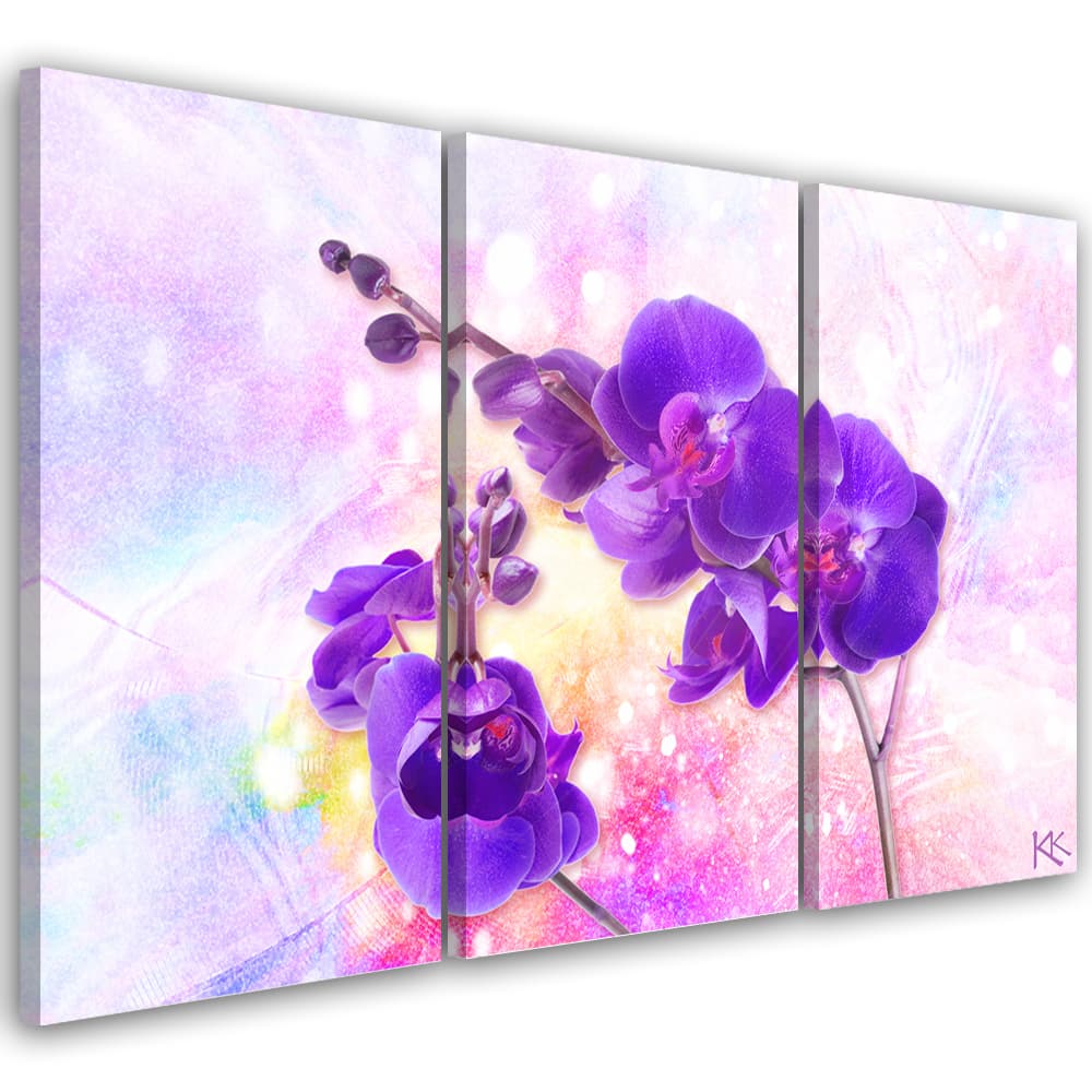 Obraz trzyczęściowy na płótnie, Fioletowy kwiat orchidei (Rozmiar 90x60)