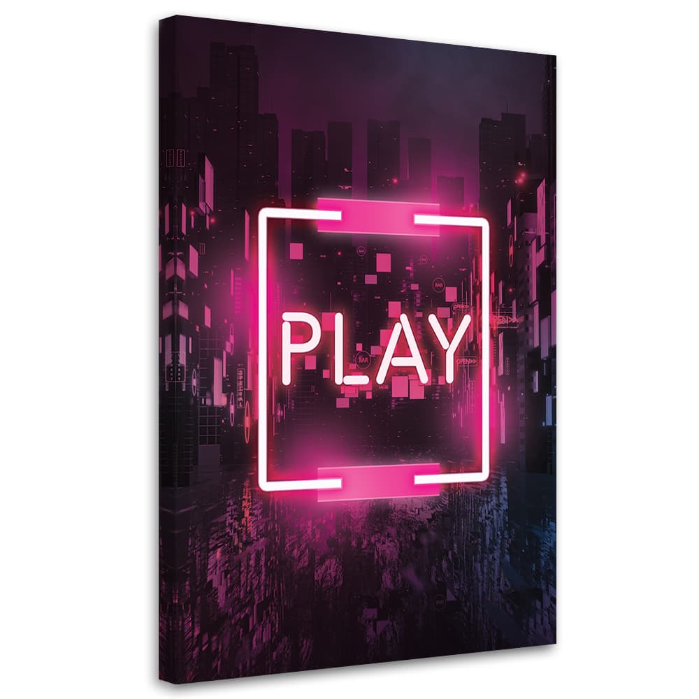 Obraz na płótnie, Różowy napis PLAY dla gracza (Rozmiar 80x120)