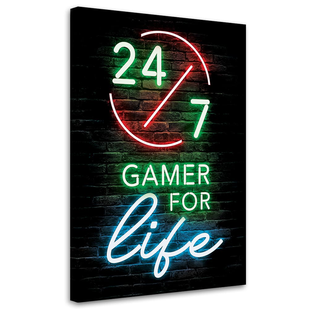 Obraz na płótnie, Napis Gamer for life (Rozmiar 80x120)