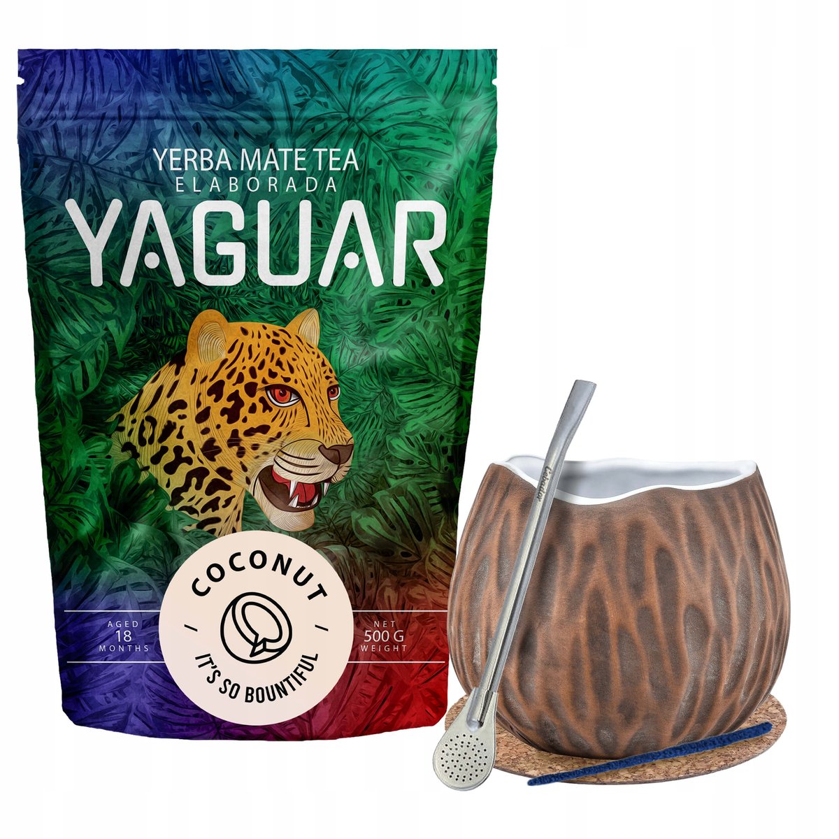 Zestaw Startowy Yerba Mate Yaguar Coconut 500g