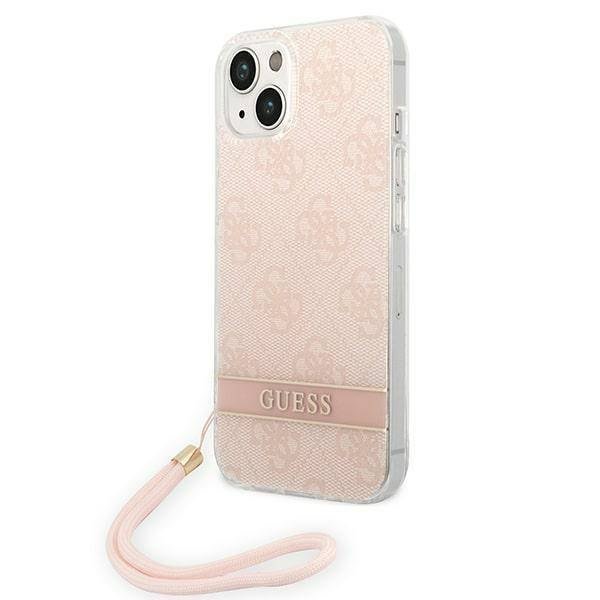 Guess GUOHCP14SH4STP iPhone 14 6,1` różowy/pink hardcase 4G Print Strap