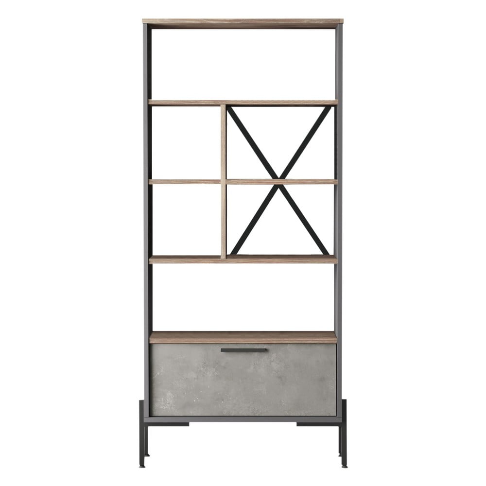 Szary regał w dekorze dębu 75,5x161 cm Magda – Kalune Design