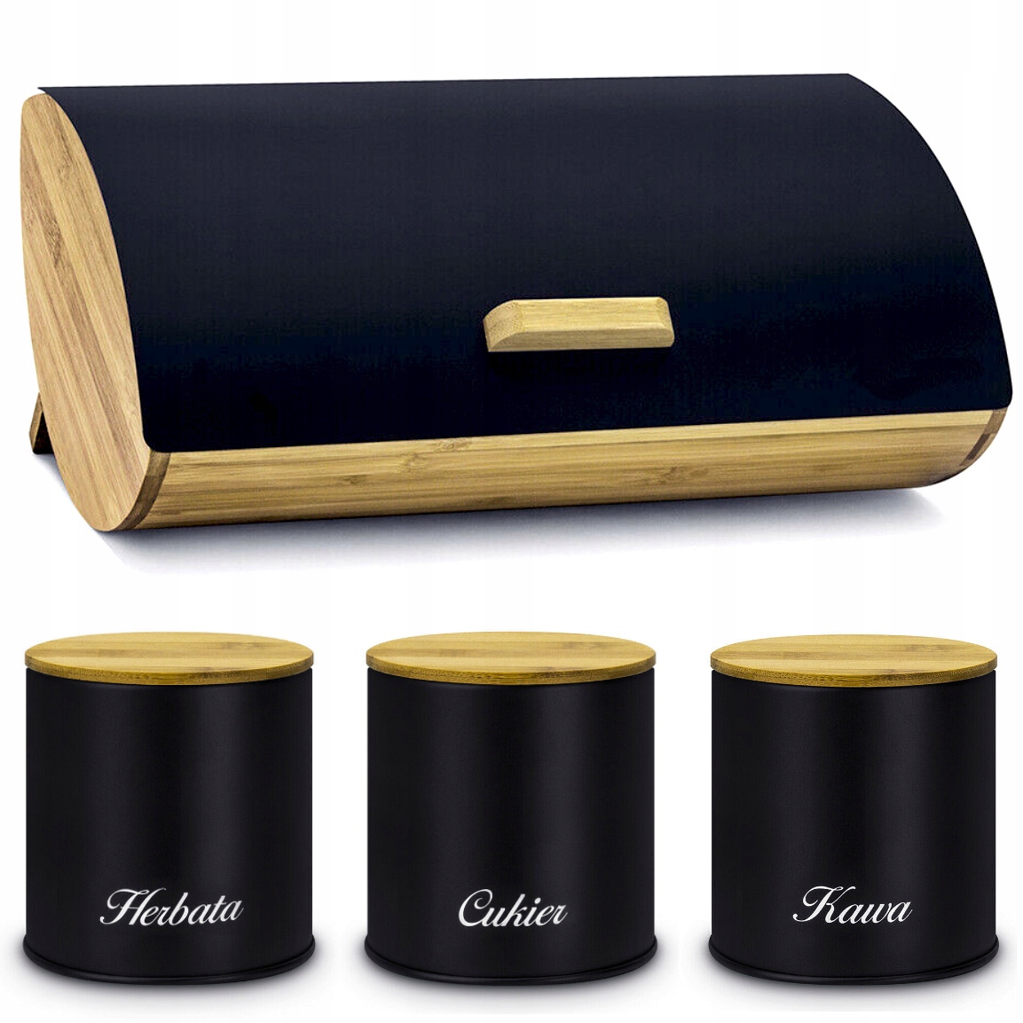 Chlebak Duży Pojemniki Kawa Cukier Herbata Bambus