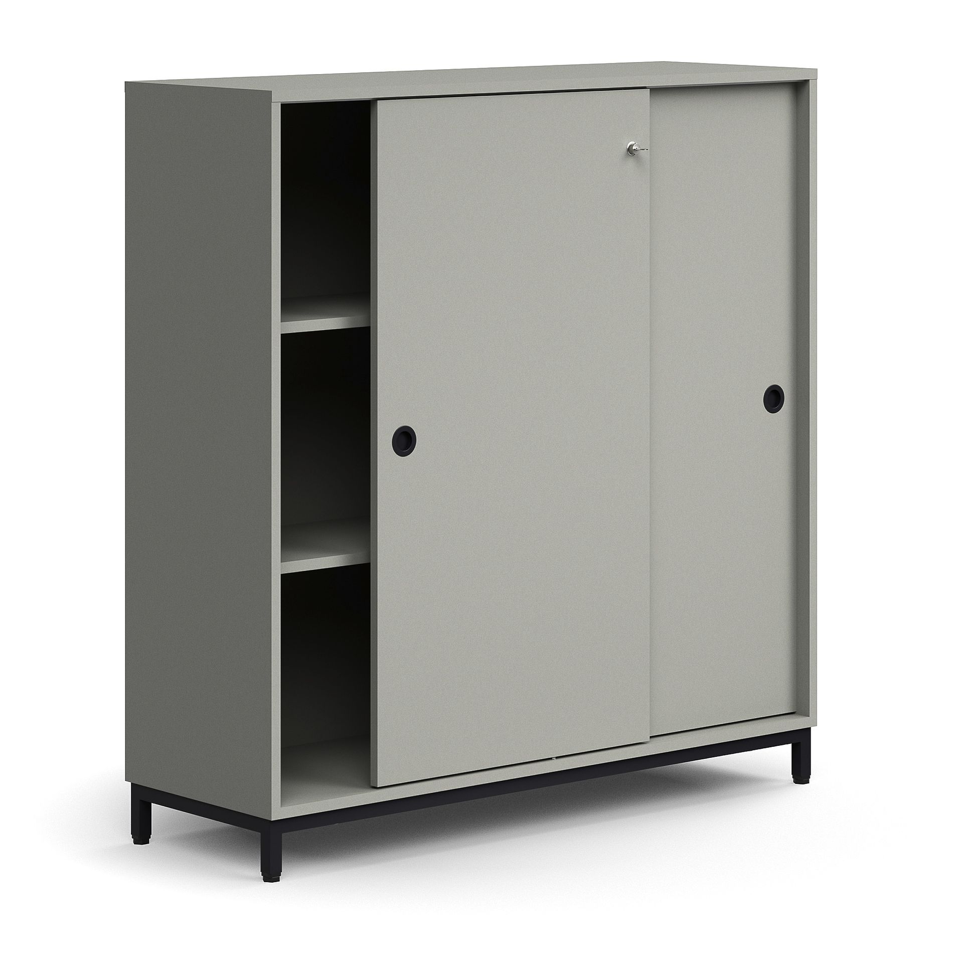 Zamykana szafa przesuwna QBUS, 2 półki, nóżki, uchwyty, 1252x1200x400 mm, czarny, jasnoszary
