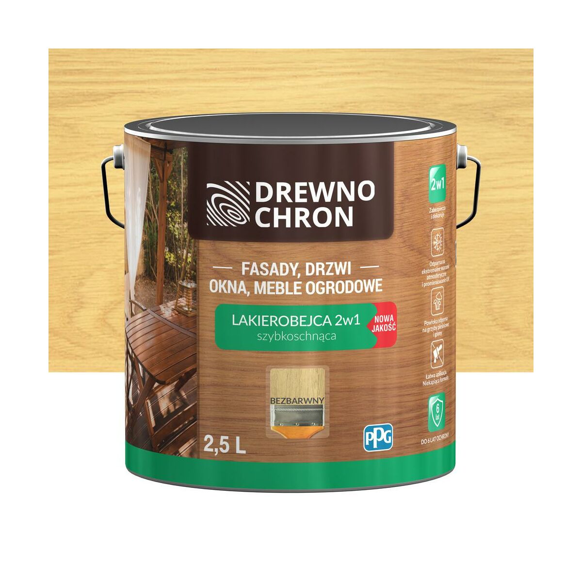 Lakierobejca Ochronno-dekoracyjna 2.5 l Bezbarwny Drewnochron