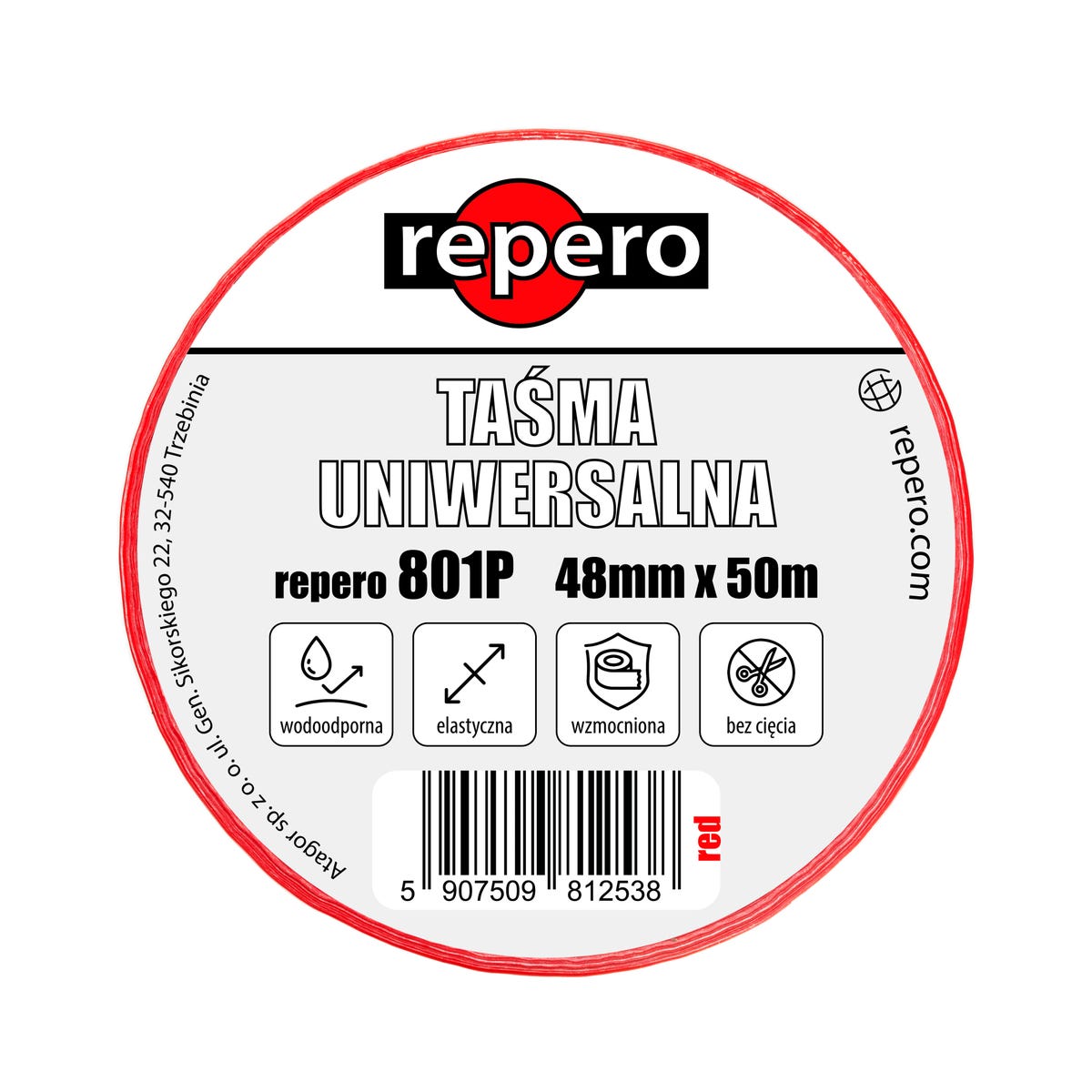 Taśma uszczelniająca 48mm x 50 m czerwona 801 P REPERO 5907509812538