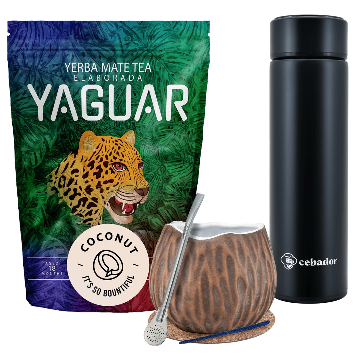 Zestaw Yerba Mate Yaguar Coconut 500g Tykwa termos
