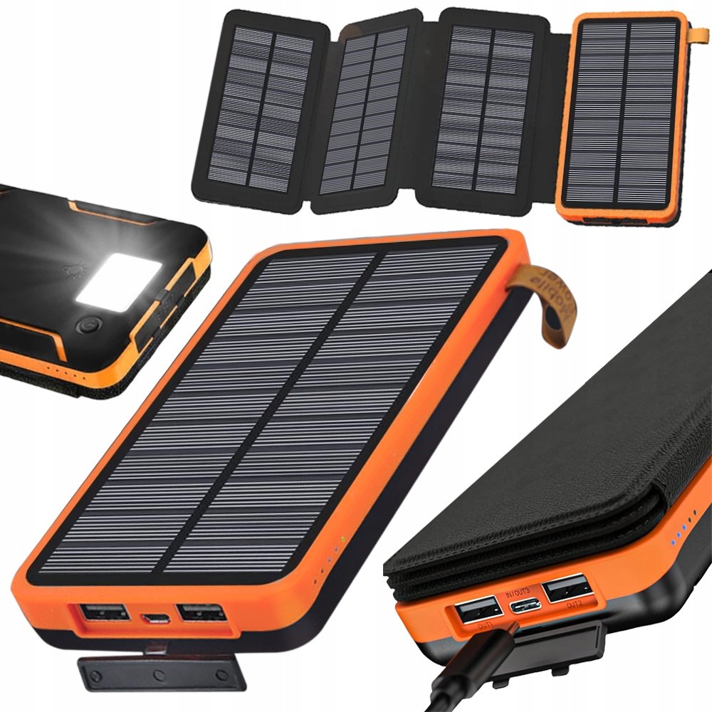 POWERBANK SOLARNY 2w1 10000 mAh LATARKA 4 PANELE