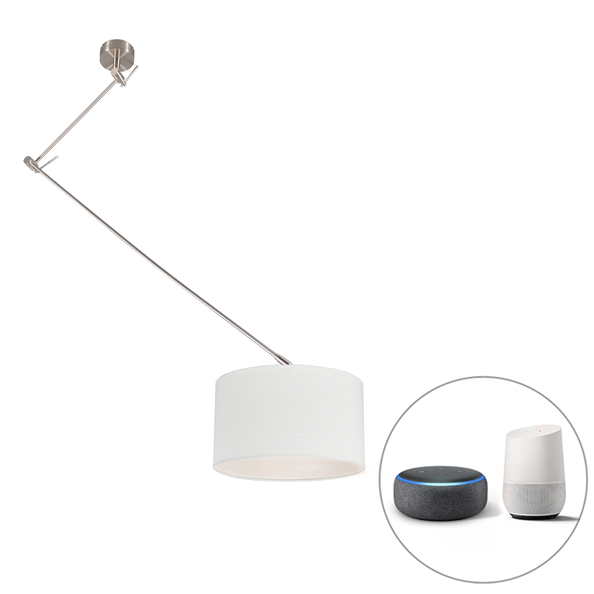 QAZQA Inteligentna lampa wisząca stal z kloszem białym 35 cm z Wifi A60 - Blitz