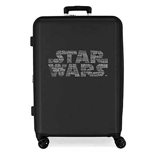 Star wars Logo Średnia walizka Czarny 48x70x26 cms Twarde mocowanie ABS Wbudowany 81L 3,98 kg 4 Koła Podwójne, czarny, Talla única, średnia walizka