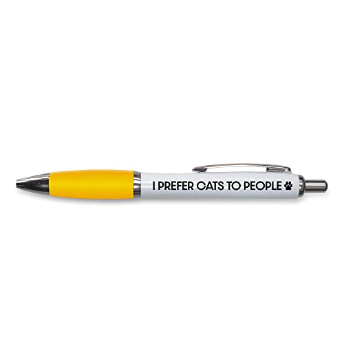 Tongue in Peach Zabawne nowości długopis prezent - długopisy kulkowe - Wolę koty od ludzi - prezenty dla miłośników kotów - zabawny żart stacjonarny - długopis dla kota - żółty - PP151