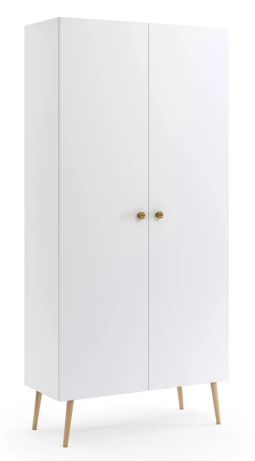 Biała dwudrzwiowa szafa na ubrania z półkami H4-H67