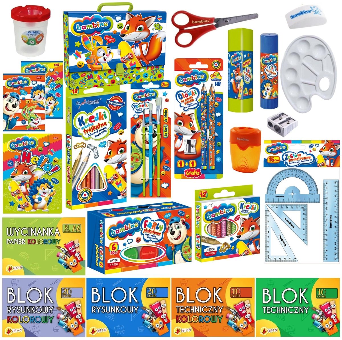 BAMBINO Wyprawka Szkolna zestaw plastyczny 22el + teczka 4,5cm