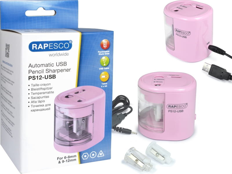 Temperówka elektryczna USB Rapesco na 2 grubości pudrowy róż