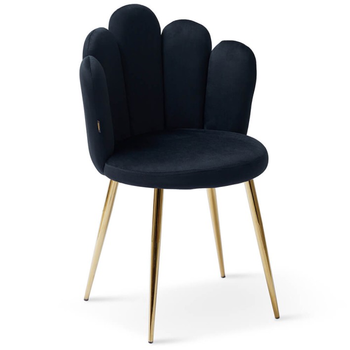 Krzesło muszelka czarne DC-6092 złote nogi, welur