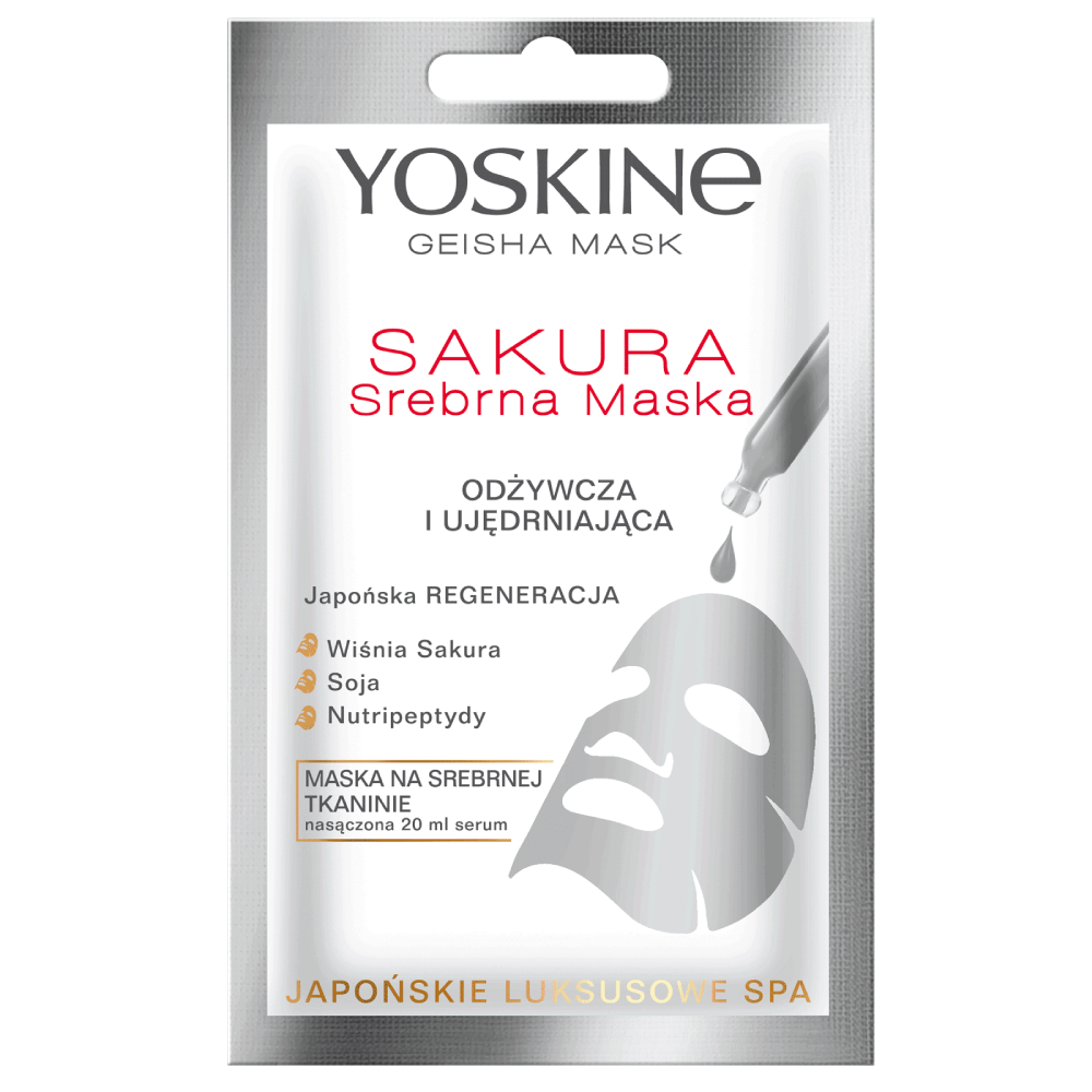 Yoskine Geisha Mask maska na srebrnej tkaninie sakura Maseczka do twarzy