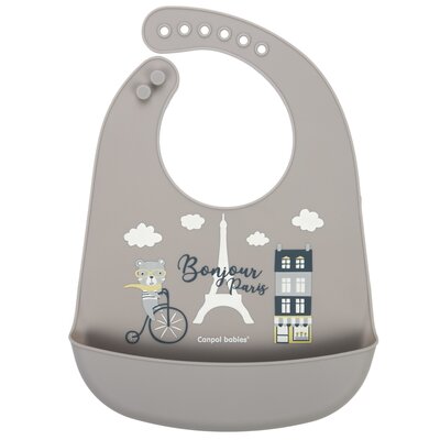 Canpol babies śliniak silikonowy z kieszonką Bonjour Paris beżowy 1 sztuka [74/027_bei] 1149020