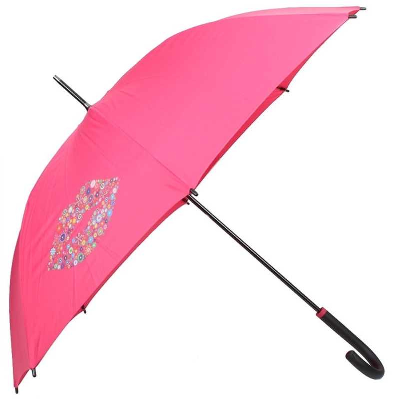Parasol długi damski Doppler Fiber Flex Kiss automatyczny z filtrem UV różowy
