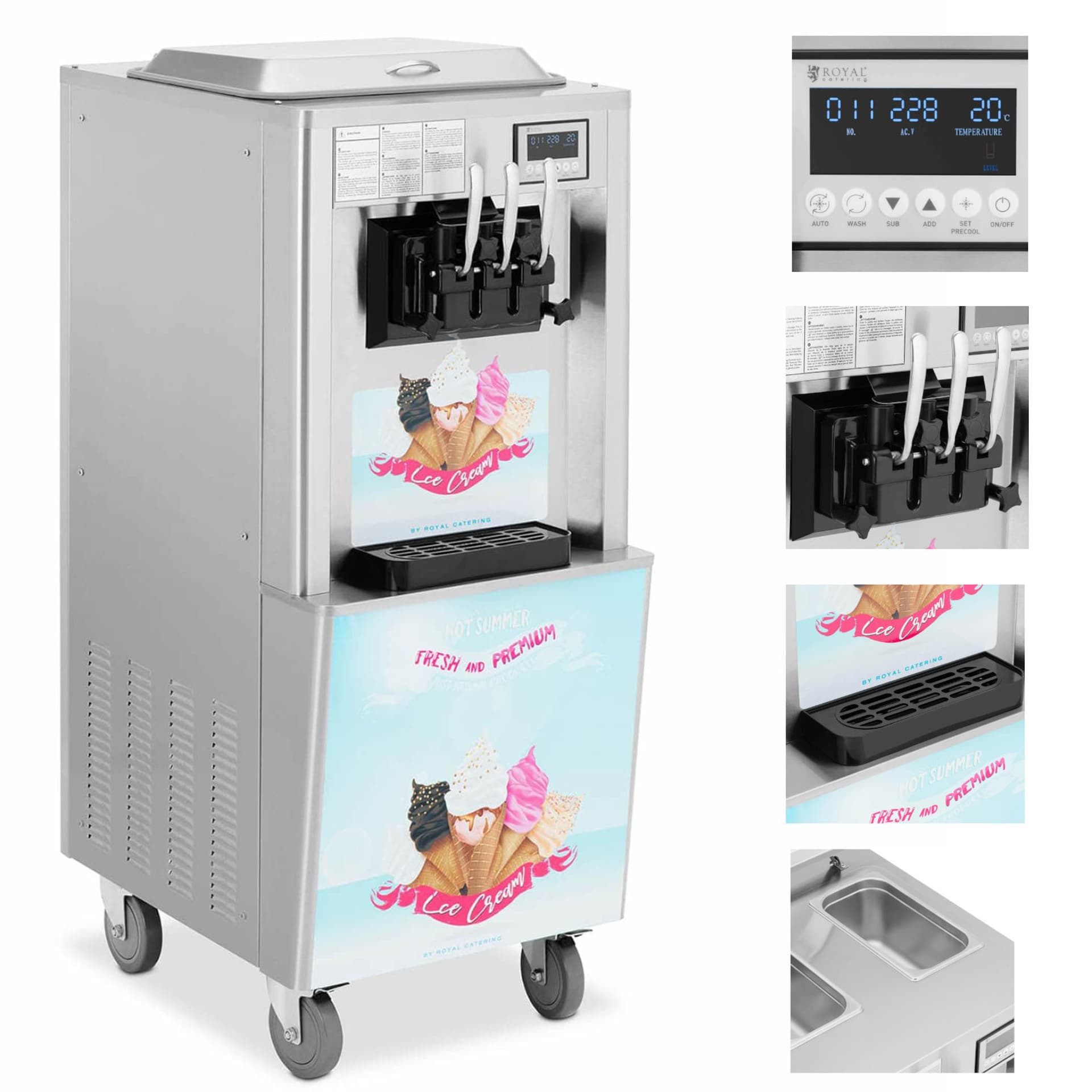 Maszyna do lodów włoskich - 2140 W - 33 l/h - 3 smaki - Royal Catering RCSI-24