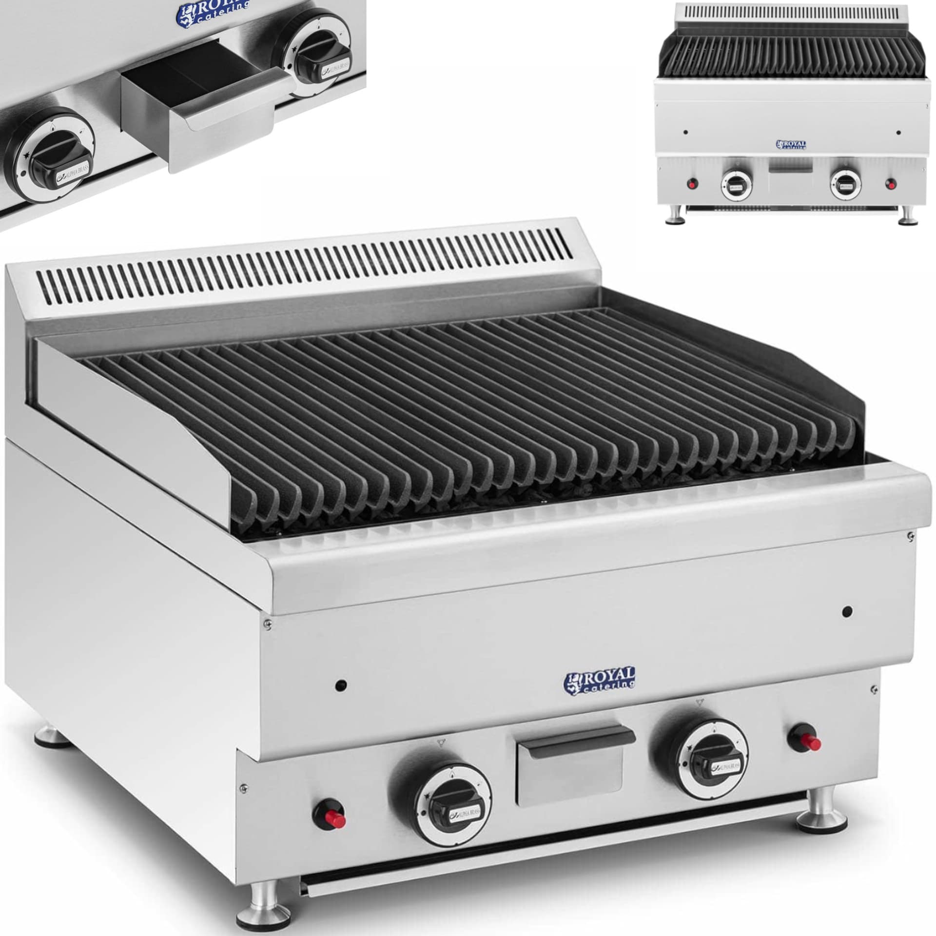 Grill lawowy - gaz ziemny - 2 x 7200 W - 50 x 47 cm - 0 - 460°C - Royal Catering RC-GLRG600