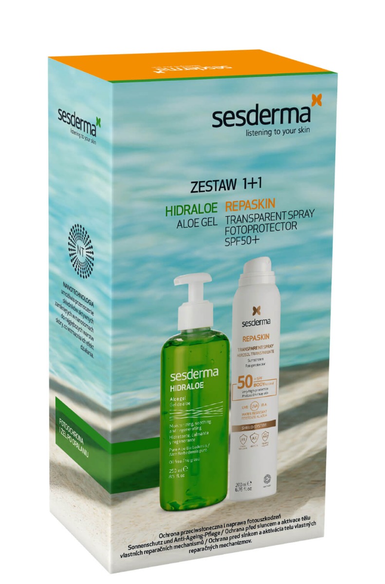 Sesderma - Zestaw (Repaskin Lotion Spray SPF50 200ml + Hidraloe Żel 250ml)
