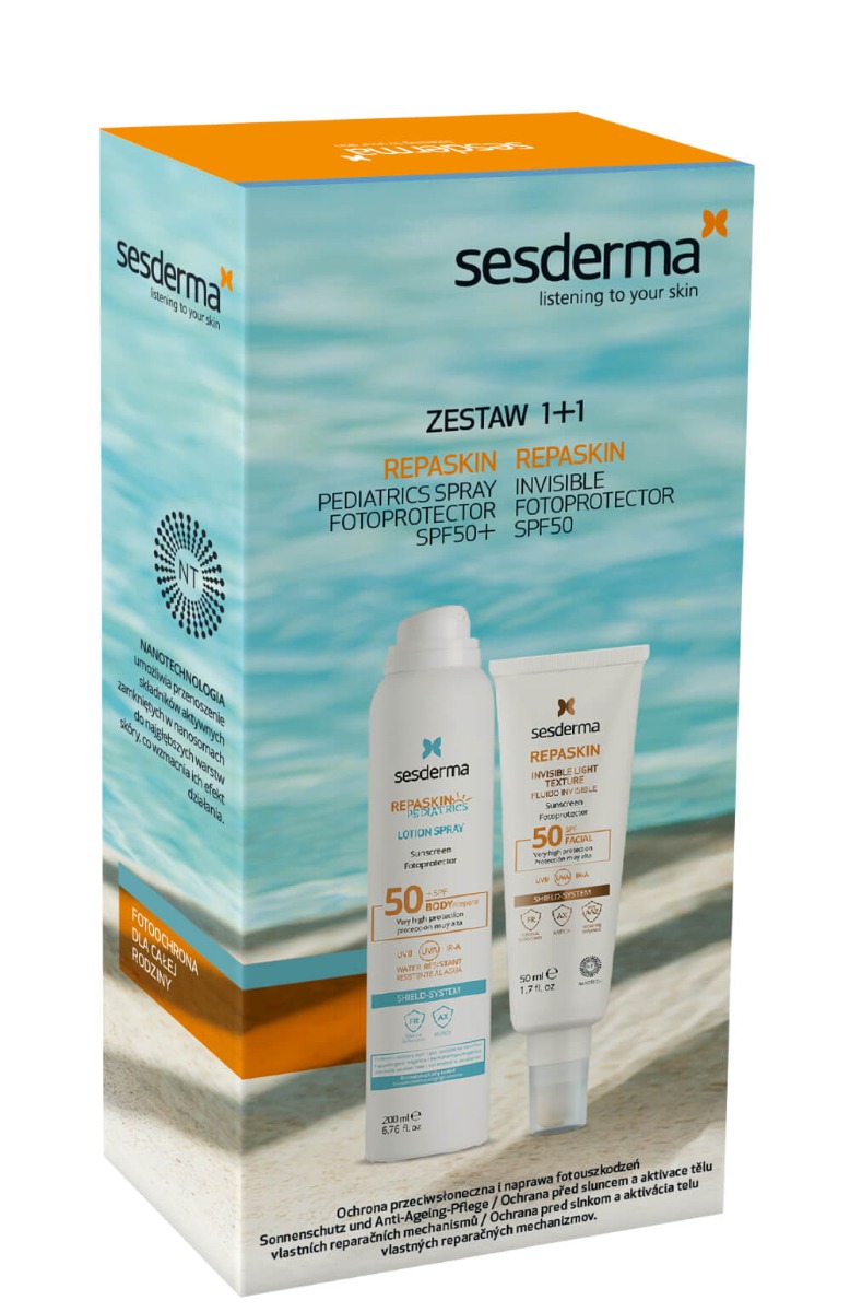 Sesderma Zestaw (Repaskin Fluido Invisible Fotoprotector SPF50 50ml + Repaskin Pediatric Spray SPF50