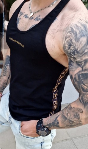 Tank Top czarny złota taśma Furia