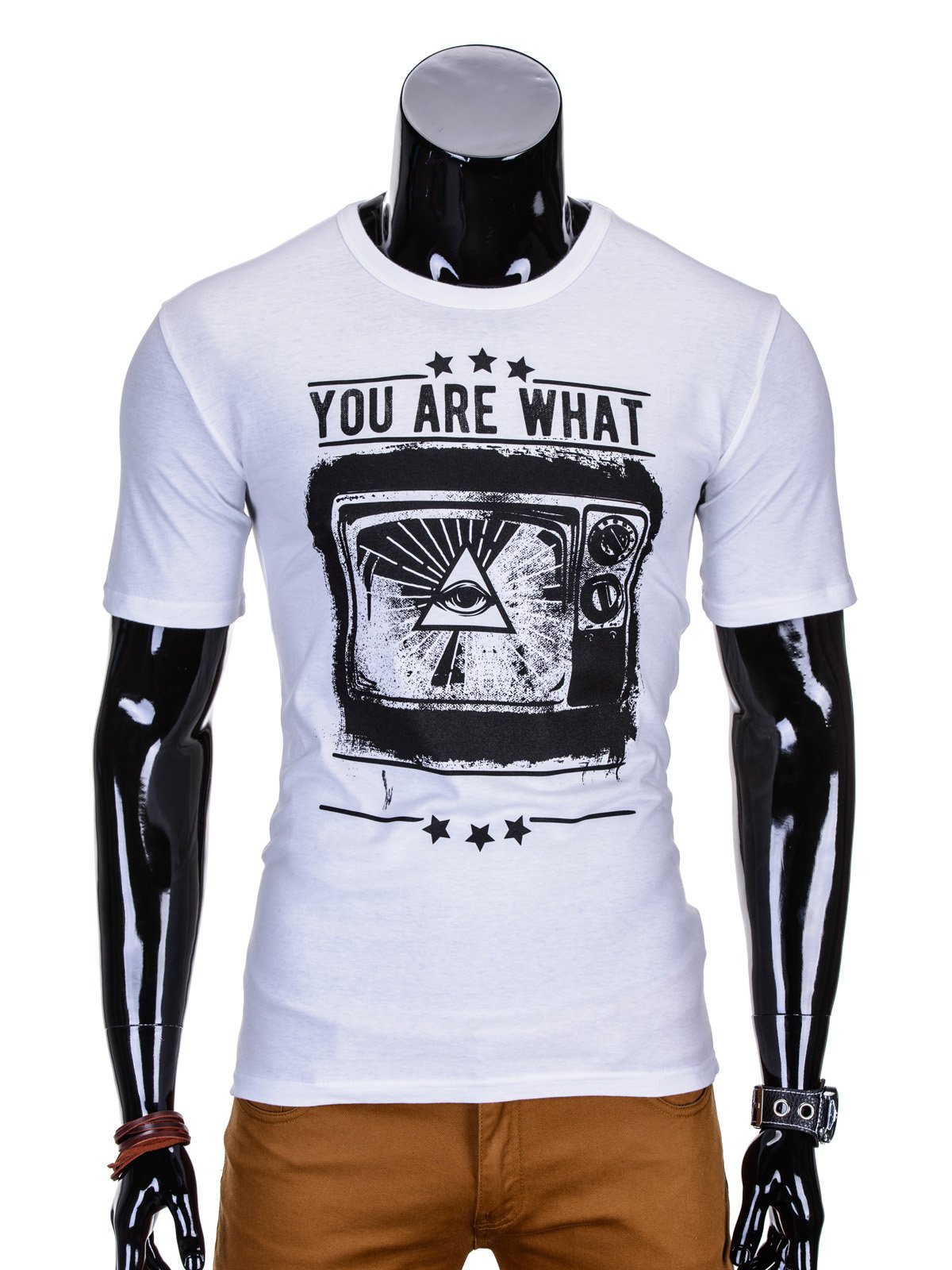 T-shirt męski z nadrukiem - biały S816