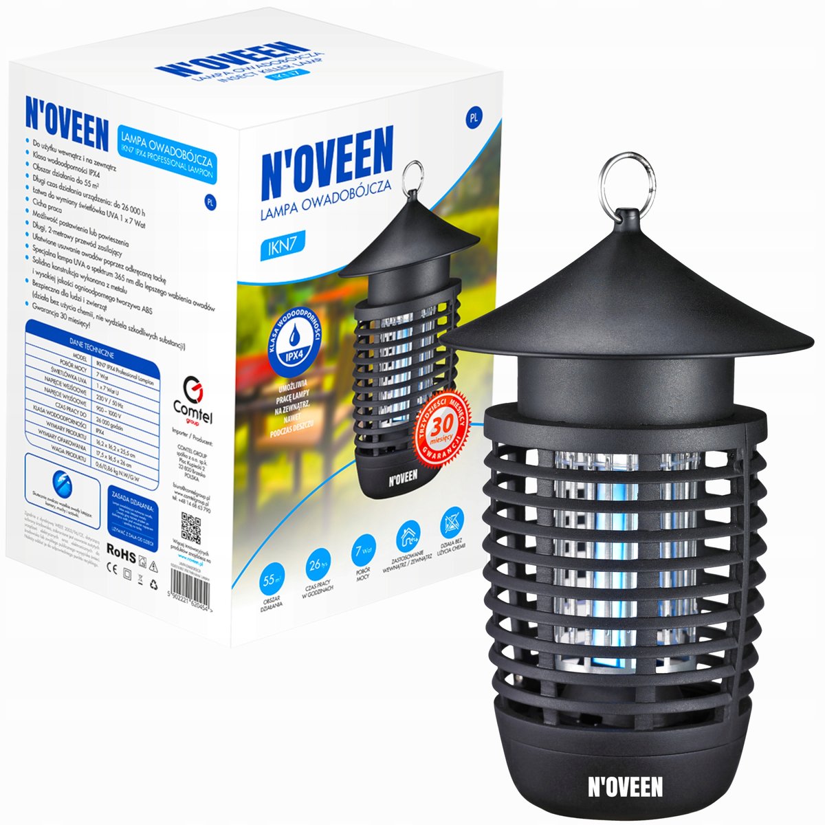 Noveen Lampa owadobójcza NOVEEN IKN7 IPX4 lampion skutecznie przyciągający owady latające IKN7