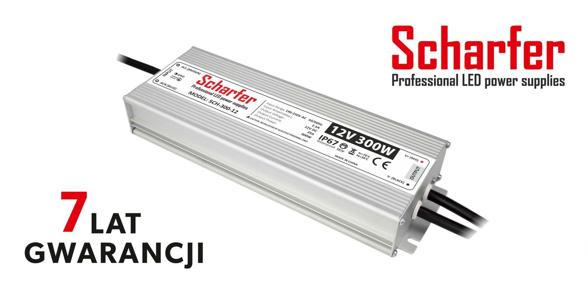 Zasilacz LED hermetyczny 12V 300W Scharfer 7Y