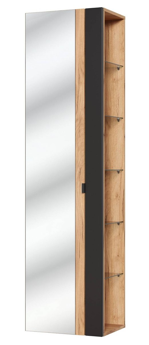 Wysoka szafka z lustrem Capri Cosmos 803 - Dąb Kraft Złoty/Czarny Mat