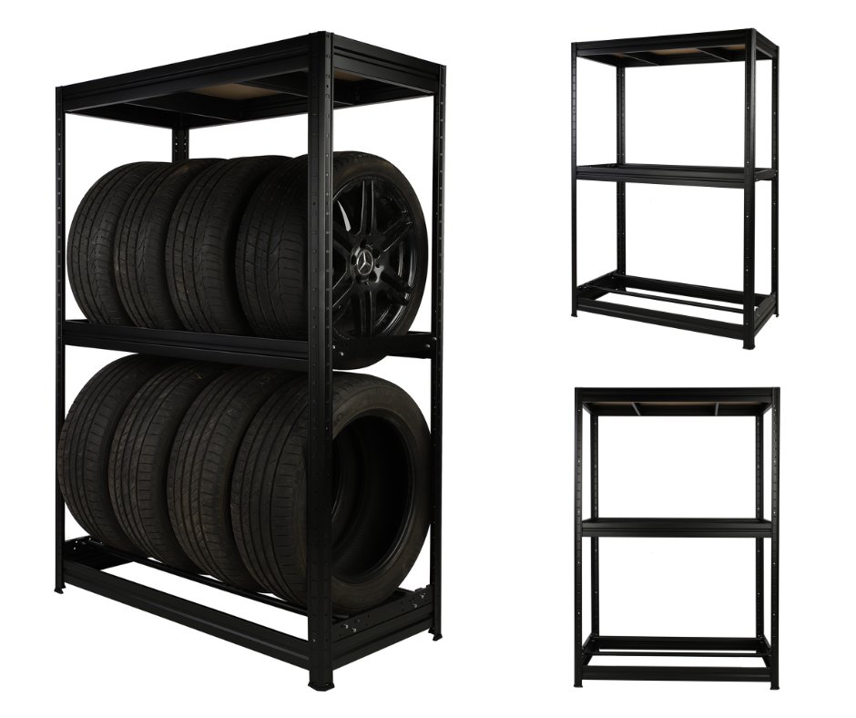 Regał metalowy na opony /177x120x60/ 3 półki - Czarny / Wamar-Sosenka
