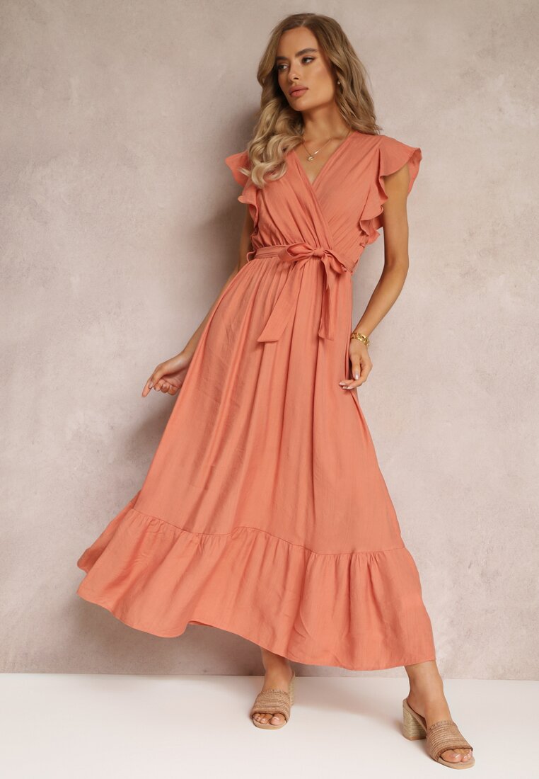 Różowa Rozkloszowana Sukienka Maxi z Gumką w Talii Lavla