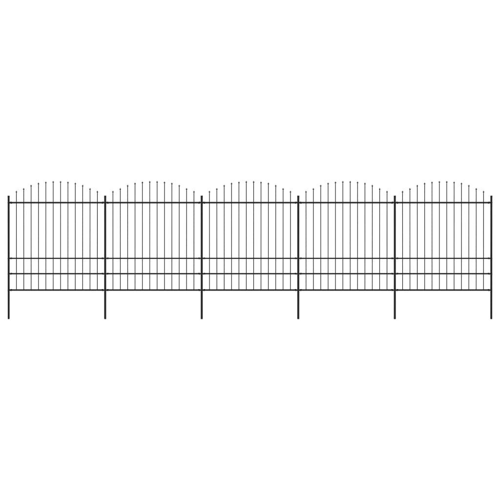 vidaxl Panele ogrodzeniowe z grotami, stal, (1,75-2) x 8,5 m, czarne