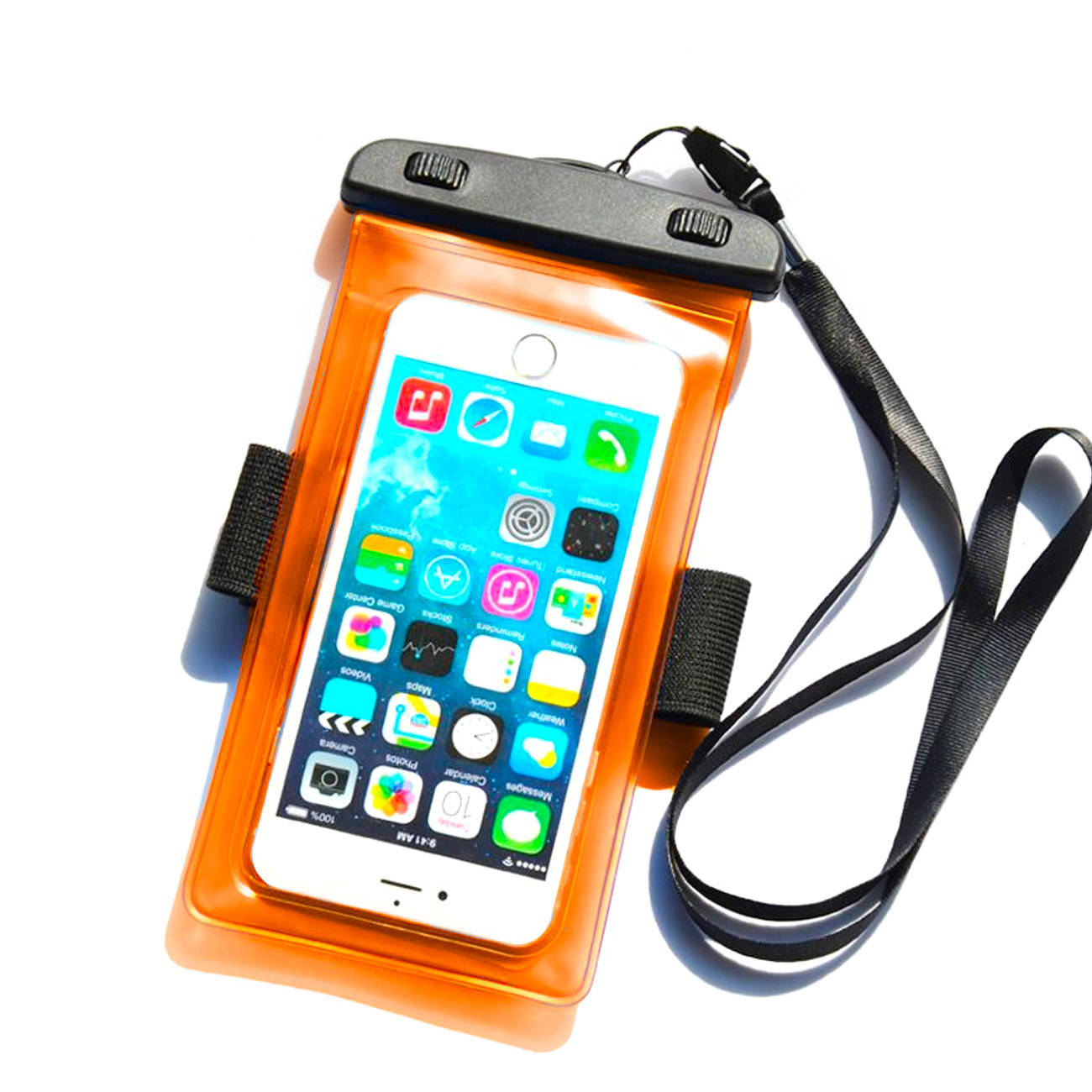 Wodoodporne etui z opaską do telefonu PVC - pomarańczowe