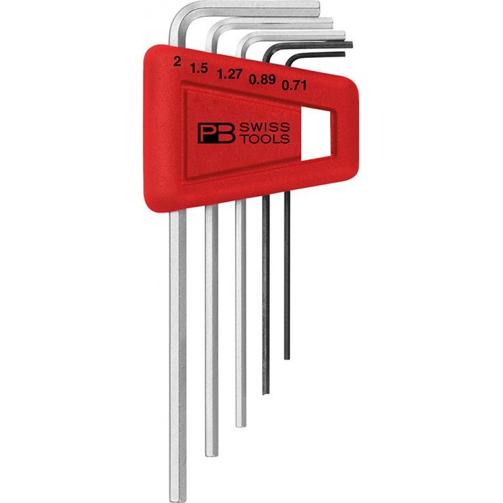 PB Swiss Tools zestaw wkrętaków do śrub z łbem walcowym z gniazdem sześciokątnym, chromowany, kątowy (rozmiar: 0. 71, 0. 89, 1. 27, 1. 5, 2)