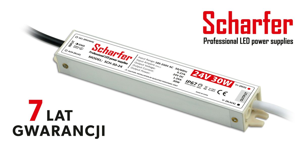 Zasilacz led hermetyczny 24V   30W Scharfer 7Y