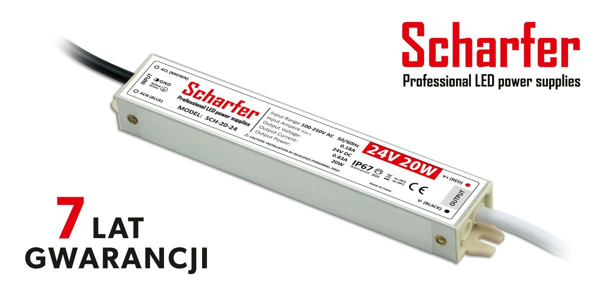 Zasilacz LED hermetyczny 24V   20W Scharfer 7Y