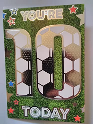 Kartka urodzinowa dla chłopców 'You're 10 Today'. Wzór w stylu piłki nożnej na 10. urodziny