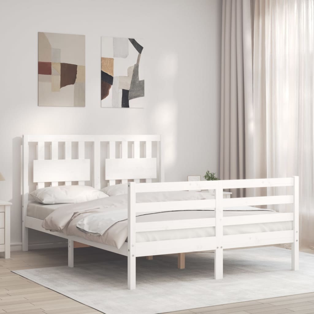 Фото - Ліжко VidaXL Rama łóżka z wezgłowiem, biała, 140x200 cm, lite drewno Lumarko! 
